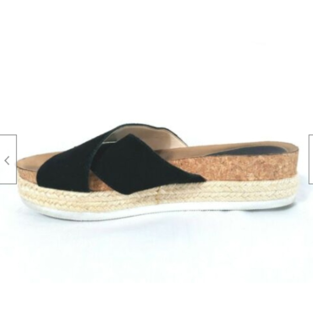 Nine West Platform Sandals NWAMYAS open toe slip on Size 8M Black Suede